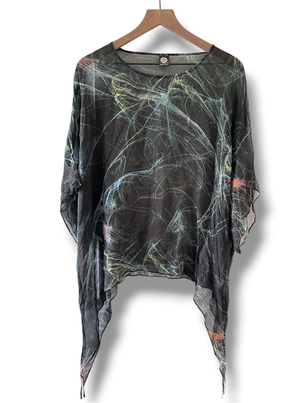 Cocoon House Art to Wear Black Smoke Pattern Silk Top Women’s Sz Large/XL Boho